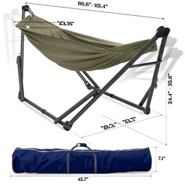 Tranquillo Uniki Adjustable Hammock Stand, Hammock with Stand for Outside Portable Hammock, 550 lbs Capacity Deluxe Double Hammock Stand, Collapsible Camping Hammock and Stand, Sage