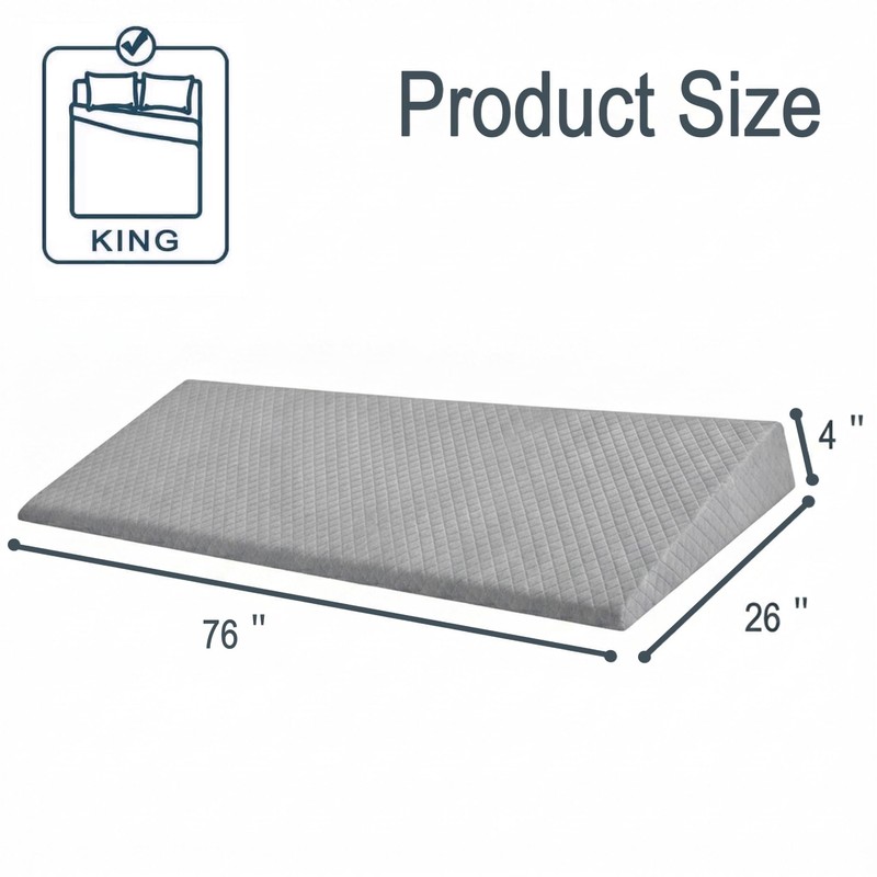King Size Wedge Pillow for Sleeping - 4" H for