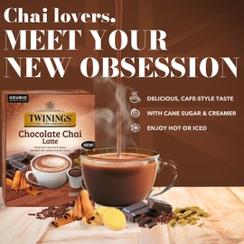 NEW Twinings Chocolate Chai Latte Tea 60 K-Cup Pods for Keurig, 10 Count (Pack of 6), Velvety Smooth Cocoa with Real Spiced Tea, Caffeinated, Enjoy Hot or Iced