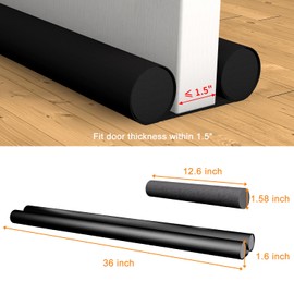 2 Pack Under Door Draft Stopper 36" Cuttable Double Sided Door Sweep, Blocks Noise, Cold Air, Light, Dust, Smoke, Odor, Soundproof, Fits 30" 32" 36" Doors, Black, Foam & Leather