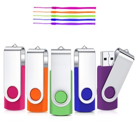 2GB USB Flash Drive, Cardfuss 5 Pack USB2.0 Memory Stick Swivel Thumb Drives USB Stick Jump Drive Pen Drive Data Storage with Led Indicator (Multi-Color with Lanyards)