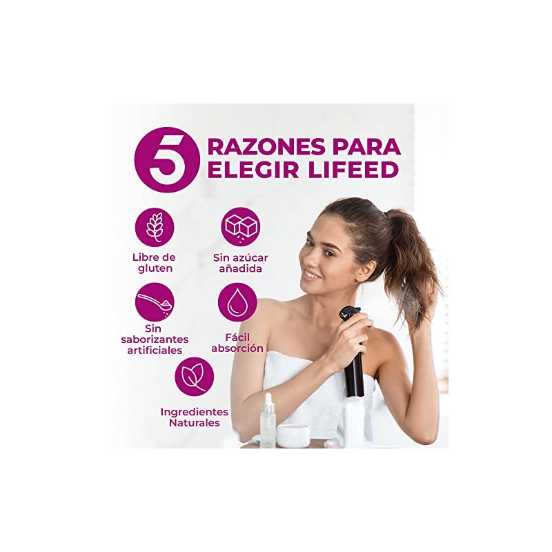 Lifeed Keratina Biotina Colageno Hidrolizado Puro Vitamina Zinc Suministro Días