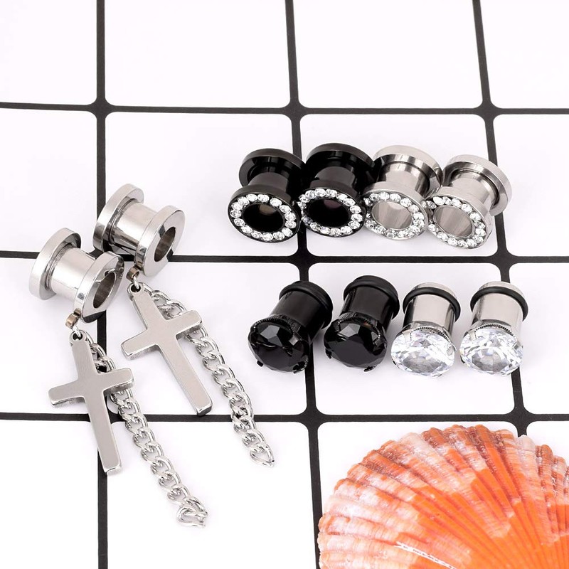 Beautidots 6 Pairs Stainless Steel Ear Gauges CZ Diamond Plugs