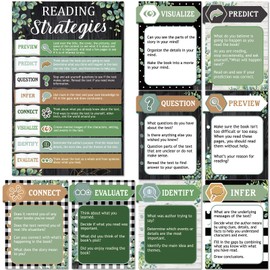 Naozinebi Eucalyptus Reading Strategies Posters Educational Bulletin Board Set for Classroom Reading Comprehension Strategies Posters for Elementary Middle School Library Home Decor 9PCS