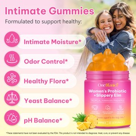 DCTTVHVD Probiotics Gummies for Women, Vegan Feminine Probiotics Gummies Pineapple Flavor, Supports pH Balance, Gluten-Free, Gut Health & Immune System, with Slippery Elm, 60 Gummies