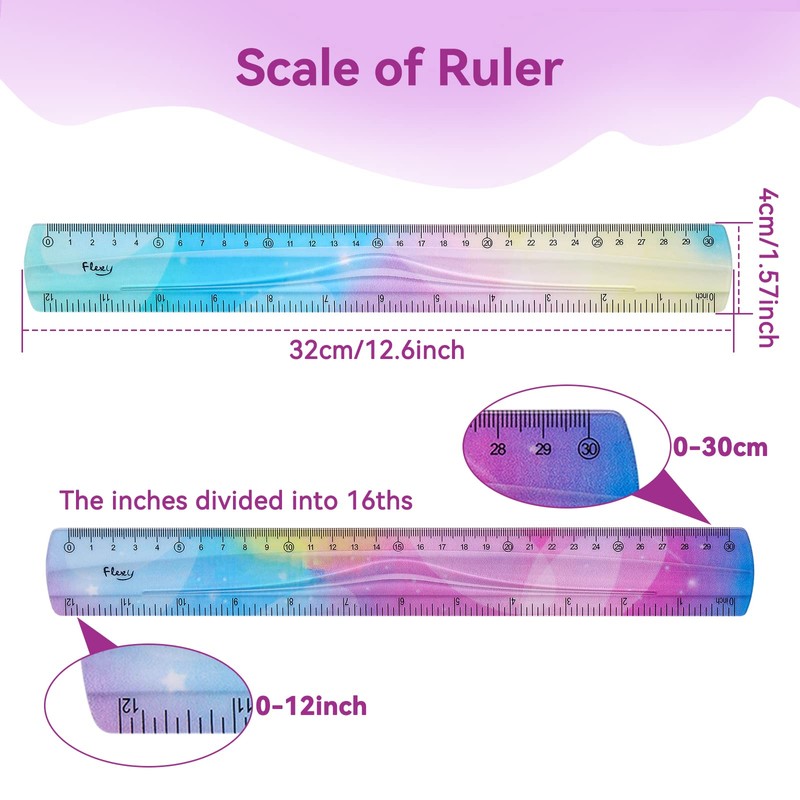 Grevosea 2-Piece Flexible Ruler, 30cm/12inch Plastic Straight Edge Ruler, Soft