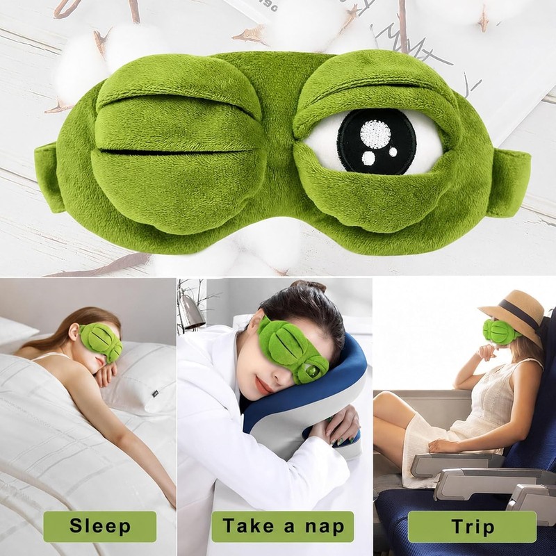 3D Frog Sleep Mask, Funny Plush Frog Sleeping Eye Mask,