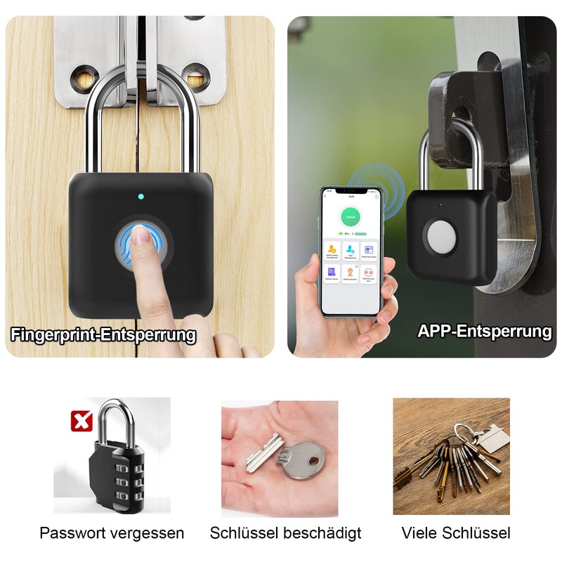 Fingerabdruck Vorhängeschloss Bluetooth Vorhängeschloss eLinkSmart Vorhängeschloss mit Fingerabdruck 1000-Nutzer der