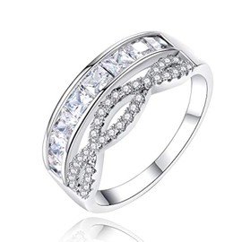 Uloveido White Gold Plated CZ Channel Set Eternity Band Ring, Princess Cut Crystal Cubic Zirconia Infinity Wedding Anniversary Rings for Women Y937 (Size 9)