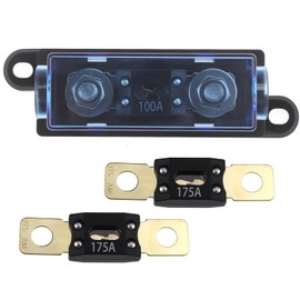 VOZINMOST 1 Way MEGA/AMG Fuse Holder 100A, Bolt Down Fuse M8 5/16"(2 Pack 175A Fuses + 1 Way Fuse Holder 100A)