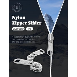ADDY & PLUSY 51 Pcs Nylon Zipper Repair Kit - Korean Zipper Slider #3 Silver Slider Bulk Package for Bags, Clothing, Tents