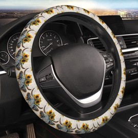 Subily Sunflower Highland-Cow Steering Wheel Covers, Cute Thickened Steering Wheel Cover for Men Women, Car Accessories