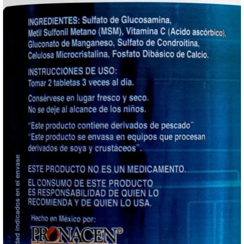 Gluco Condroitin Soporte Articular 200 Tabletas Pronacen Sin Sabor
