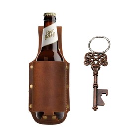 Beer Holder with Beer Bottle Opener Keychain,Leather Beer Holster Bottle Holders,Beer Belt Holder BBQ/Grilling Beer Gifts for Men Father Day Christmas,Cool Bottle Opener Beer Accessories Fun Gadgets