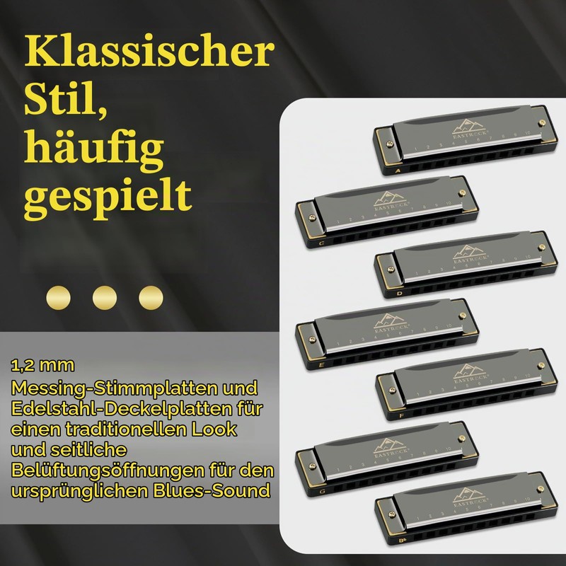Eastrock Harmonica Set with 7 Buttons 10 Hole Key C