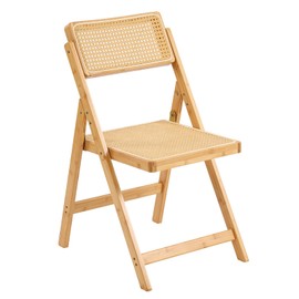 Furlide Rattan Folding Chair, Modern Mid Century Dining Chair Set of 1, Outdoor Bamboo Chairs for Bedroom Living Room Reading Room Dining Kitchen, Wood