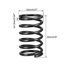 sourcingmap Compression Spring - 1.2mm Wire Dia , 12mm OD , 20mm Free Length Spring Steel Extension Spring,Black,20Pcs