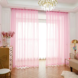 MIANBO Pink Sheer Curtains 120 Inches Length 2 Panels Set Window Sheer Curtains Basic Rod Pocket for Bedroom Children Living Room Yard Kitchen