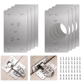flintronic Stainless Steel Hinge Repair Plate, 8 Pieces Kitchen Hinge Repair Plates with 48 Pieces Screws, Kitchen Hinge Repair Kit Door Cabinet Home Furniture Drawer Boxes Window