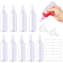 Prebarfun 10 PCS Squeeze Condiment Bottles 100ml, Plastic Squeezy Bottles with Nozzles, Squeezy Sauce Bottles, Squeeze Liquid Dropper Dispensing Bottles with Funnels Labels