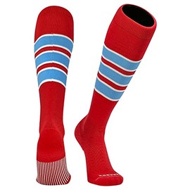 PEAR SOX Striped OTC Baseball, Softball, Football Socks - Scarlet Red, White, Sky Blue (C) (M)