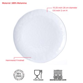 Melamine Dinner Plates, Round Plates,Shatter Resistant, 10.25 inch, set of 6 White