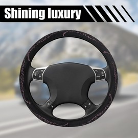 Zpana Bling Car Steering Wheel Cover, Crystal Rhinestones 15 Inch Vehicle Protector, Diamond Sparkling Automotive Protective Guard Accessories, Universal for SUV, Sedan, Truck (Pink)