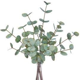 FIACO Artificial Eucalyptus Stems 18.7" 6 Pcs Fake Eucalyptus Plants for Home Decor Faux Greenery Stems Coffee Table Centerpiece Bathroom Farmhouse Bedroom Kitchen Office Desk Decorations