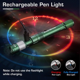 EverBrite Pen Light, Rechargeable Pen Flashlights, 300 Lumens Zoomable LED Small Flashlight with Clip, Memory Function, USB-C Cable Included, Pocket Size for Camping, Emergency, Mechanic, Green