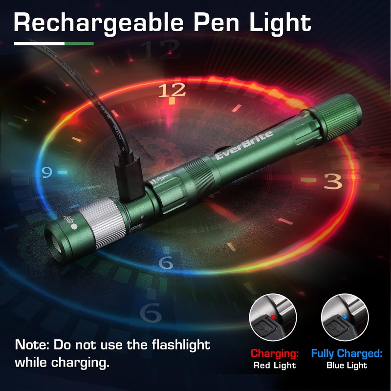 EverBrite Pen Light, Rechargeable Pen Flashlights, 300 Lumens Zoomable LED