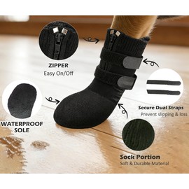 Phaechild Anti Slip Dog Socks Boots with Zipper,Waterproof Dog Shoes to Prevent Licking Paws,Winter Snow Rain Days/Hot Pavement Protection for Small Medium Large Senior Dogs Black L