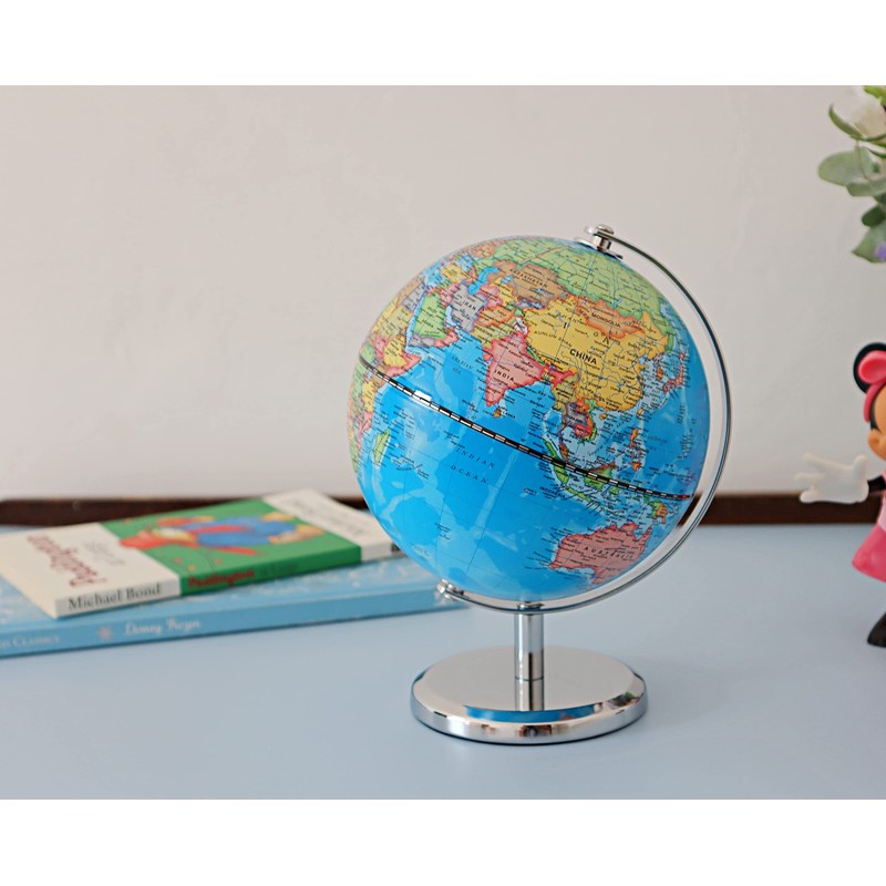 EXERZ 14cm Mini World Globe, Political Map with Stainless Steel