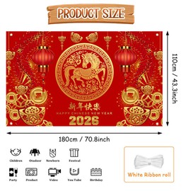 AIBIIN 2026 Happy Chinese New Year Backdrop 2026 Lunar Year of The Horse Lucky Cloud Plum Bossom Red Gold Banner Chinese Traditional Spring Festival New Year's Eve Party Banner Decor 70.8x43.3 inch