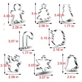BAOLA Christmas Cookie Cutters, 8 Piece Holiday Stainless Steel Biscuit Shapes for Baking - Snowman,Christmas Tree,Gingerbread Man,Candy Cane,Snowflake,Santa Face,Christmas Bell, Reindeer Mold