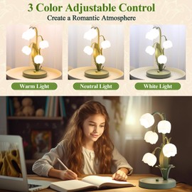 WERFOP Vintage Flower Table Lamp for Home, 5 Lily of The Valley Bedside Lamps 3 Color Modes Nightstand Lamp with G4 Led Bulbs for Bedroom, Living Room, Office