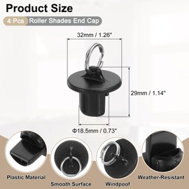 uxcell 4Pcs Roller Shades End Cap Cover, Sun Shades End Cap with Stainless Steel Pull Ring, Roller Up Blinds Universal Replacement for Outdoor Indoor Roller Shutter, Black