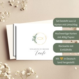 Briefzauber 12 x Christening Invitation Cards with 12 x Envelopes, DIN A6 Set with Filling Aids, Motif: Minimal