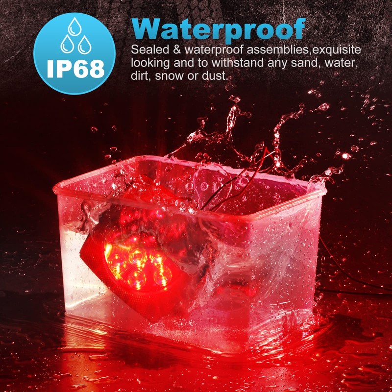 Partsam 2pcs Waterproof Square Led Trailer Light Kit Red LED