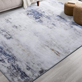 Toneed Abstract Area Rug Modern Washable Rug Soft Non Slip Rug Low Pile for Bedroom Living Room Dining Room Blue/White 4x6 Feet