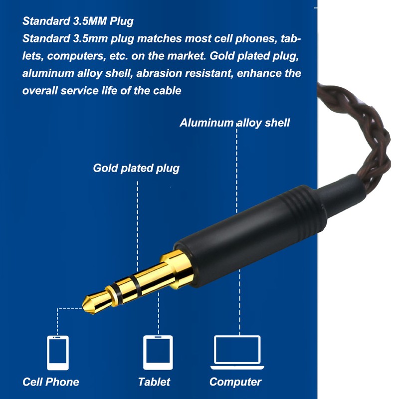 Headphone Cable 4 Strands Silver Plated Copper Anti Stangling 3.5MM