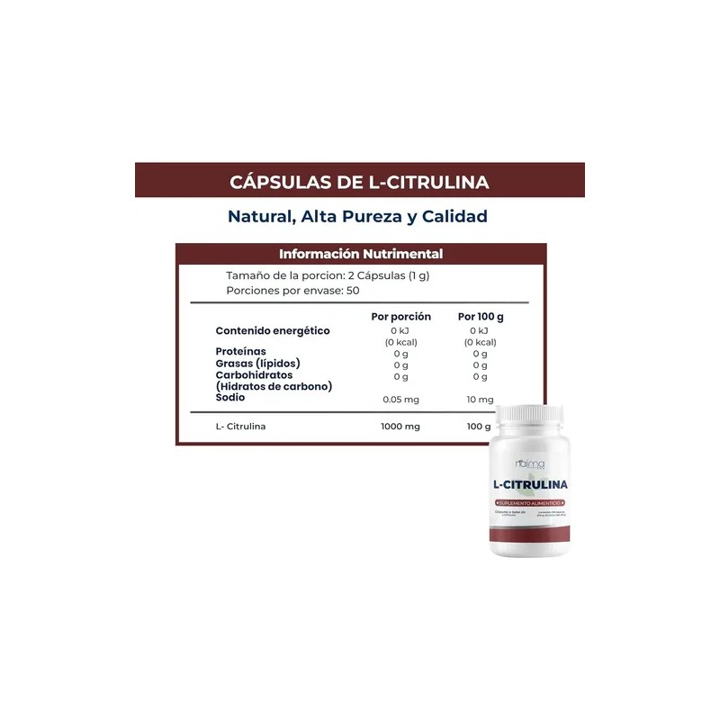 Aminoácido L-Citrulina 1000mg Naima Lab Cápsulas Sin Gluten 100 Unidades