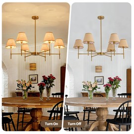 T&A TALENT AND ART 6-Light Rattan Chandelier 38.98" Brush Gold Chandelier Large Boho Farmhouse Wicker Chandeliers with Hand-Woven Lampshade for Kitchen Island Dining Living Room Foyer