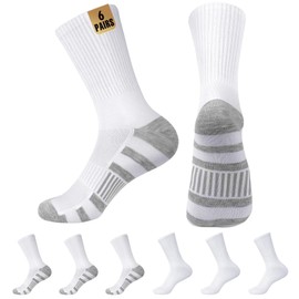 HeySocks Mens White Crew Socks - Sports Thin Athletic Breathable Running Long Socks 6 Pairs