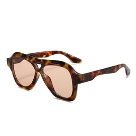 Long Keeper Retro Square Pilot Sunglasses for Women Men aviation Double Bridge Sunglasses 70s Fashion Classic Sun Glasses UV400 Protection (Leopard Brown)