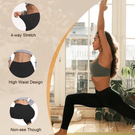 Buttery Soft Yoga Leggings with Pockets for Women - High Waisted Tummy Control Workout Leggings for Gym Yoga Running Black