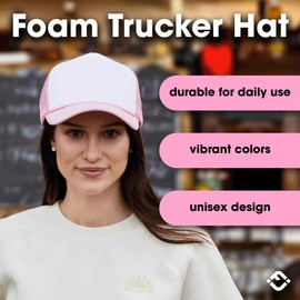 Funky Junque Women's Men's Foam Blank Hat Baseball Trucker Cap, White/Light Pink, One Size
