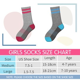 Comfoex Girls Crew Socks Athletic Half Cushioned Long Socks Cotton Calf Socks For Kids 6 Pairs, Grey 6 Pairs, 4-7 Years