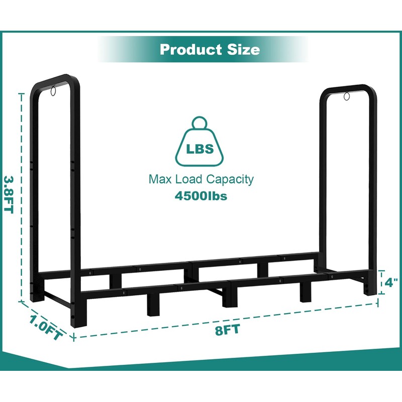 Fandature 8Ft Firewood Rack Adjustable Fireplace Wood Holder For Outdoor