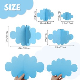 Vordpe 16-Pack Fake Clouds for Ceiling, 3D Cloud Hanging Decorations, Artificial Cloud Props, Cloud Ornaments for Children Room, Nursery, Baby Baptism Party, Wedding, Stage Decor (Blue)