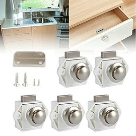 5PCS Push Button Latch Catch Push Door Lock,Keyless Door Lock Pop Up Cupboard Door Knob Latch Chrome for Boat RV Motorhome Caravan Camper Furniture (White)